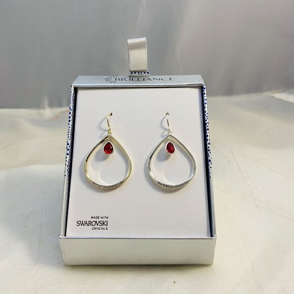 #4519 Brillance Silver color with Swarovski red crystal 1 1/2 IN drop earings NI - Picture 2 of 6